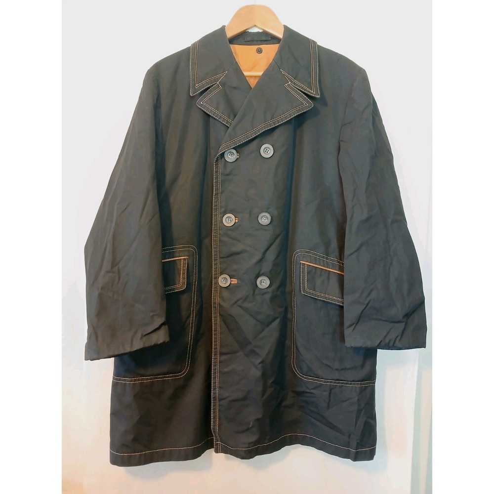 Vintage Cortefiel Mens Black Double Breasted Trench Coat Sz 42 Made in Spain  AC - Picture 6 of 13